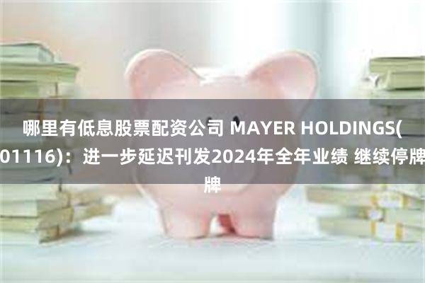 哪里有低息股票配资公司 MAYER HOLDINGS(01116)：进一步延迟刊发2024年全年业绩 继续停牌